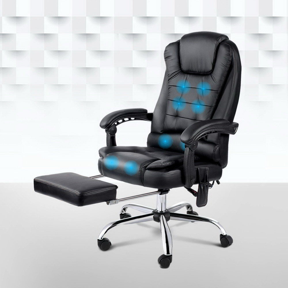 Artiss 8 Point Massage Office Chair Heated Reclining Gaming Chairs Black
