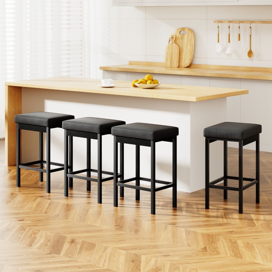 A Set of 4 Artiss Metal Bar Stools PU Seat Dining Counter Chairs