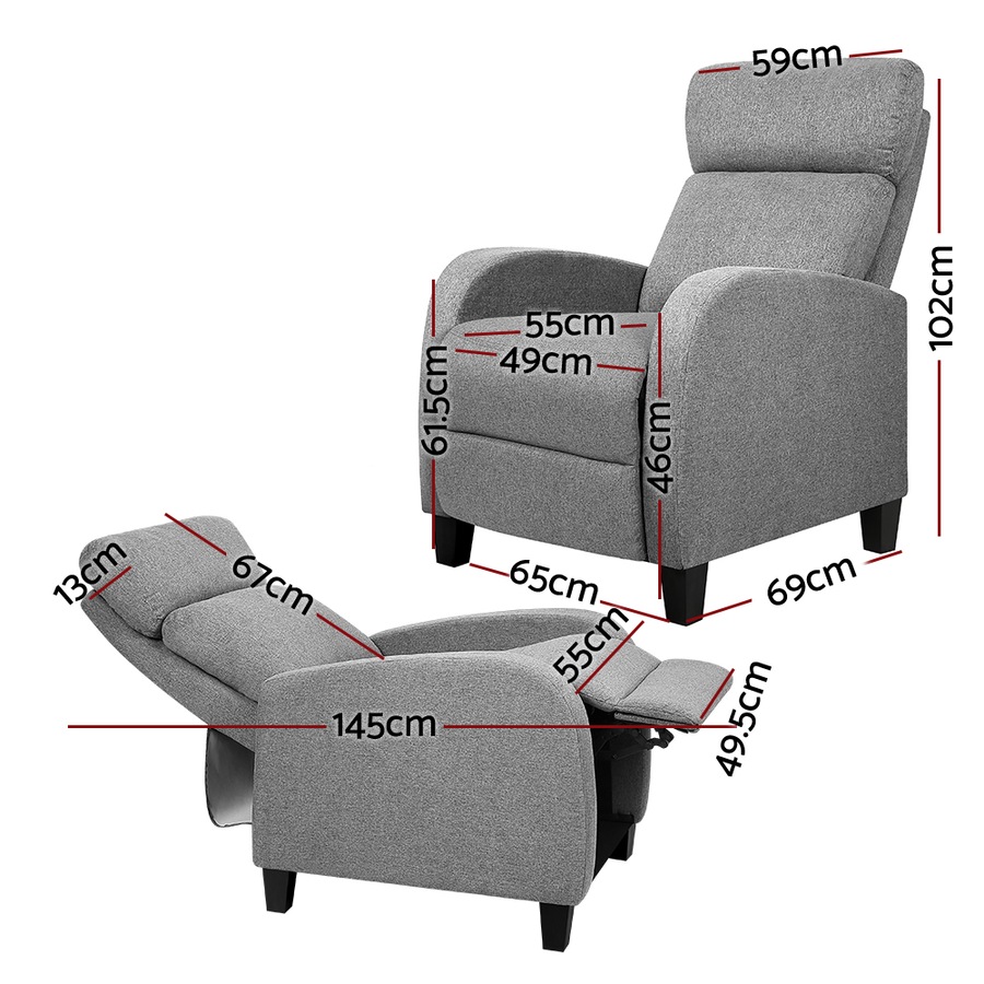 Artiss Recliner Chair Grey Fabric Lounge Sofa Armchair Home Furniture Nursing Feeding Seat