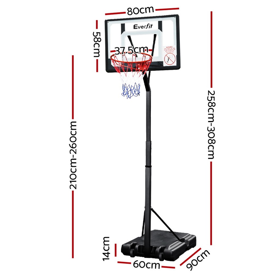 2.1M to 2.6M Basketball Hoop Everfit Stand System Portable Clear