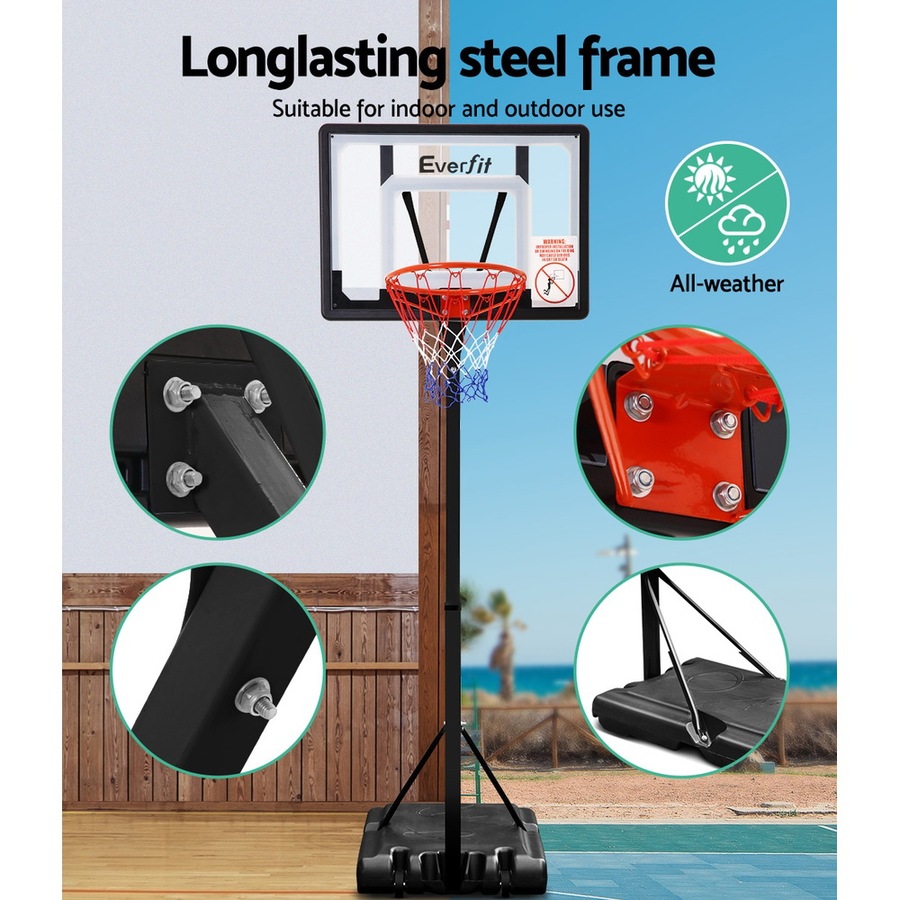 2.1M to 2.6M Basketball Hoop Everfit Stand System Portable Clear