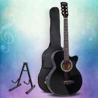 1 set 38in Alpha Acoustic Guitar Wooden Body Steel String Full Size w/ Stand Black