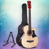 1 set 38in Alpha Acoustic Guitar Wooden Body Steel String Full Size w/ Stand Wood