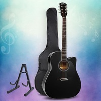 1 set 41in Alpha Acoustic Guitar Equaliser Electric Cutaway w/ Stand Black