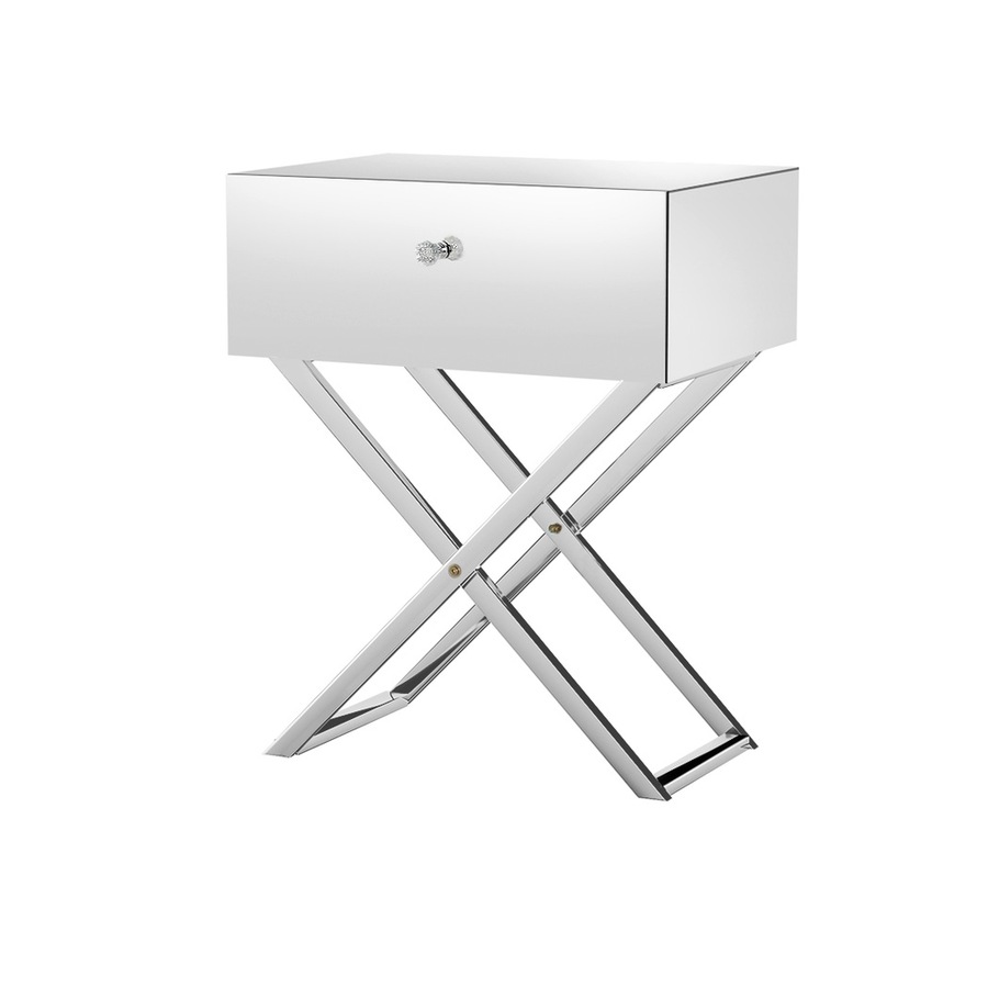 1 Drawer Artiss Bedside Table Mirrored - MOCO Silver