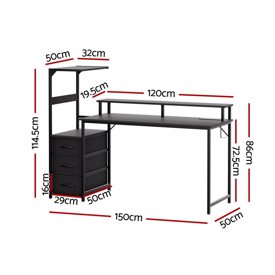 Artiss 145cm L Shaped Gaming Desk Computer Desk with LED Lights & Power Outlets for Home Office