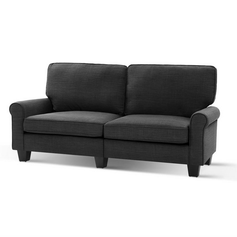 Artiss Sofa Lounge 3 Seater Couch Set Linen Fabric Suite 1780mm Dark