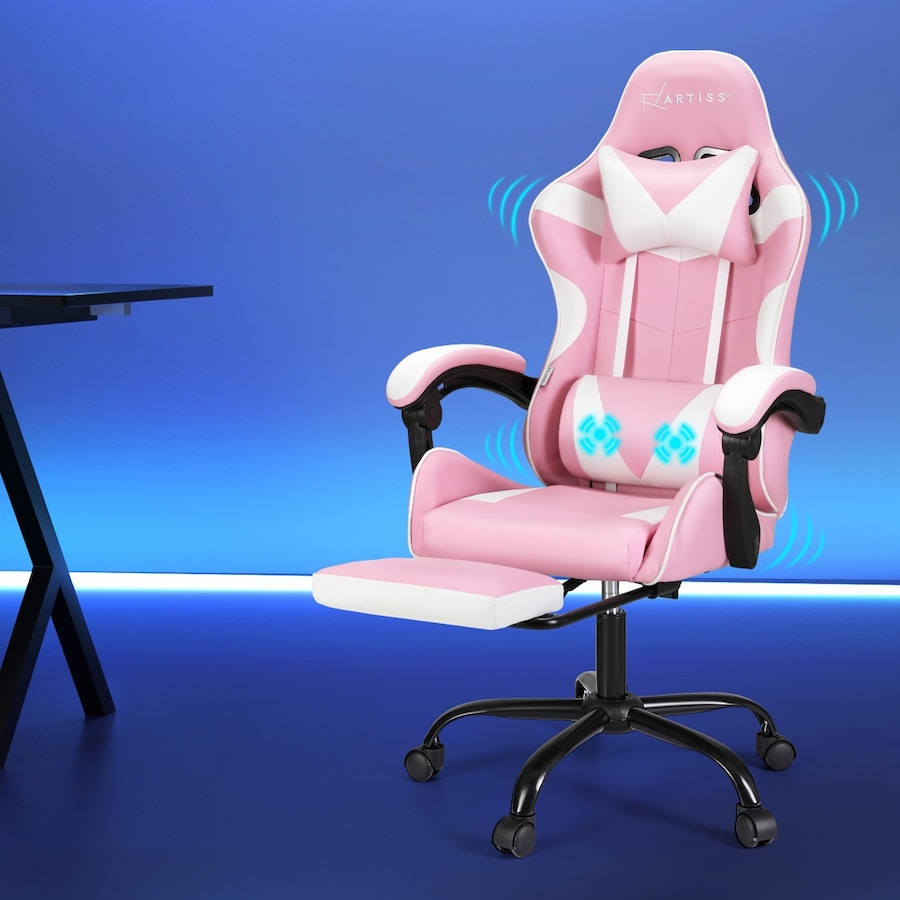 Artiss Gaming Chair 2 Point Massage Office Chairs Leather Recline Footrest Pink