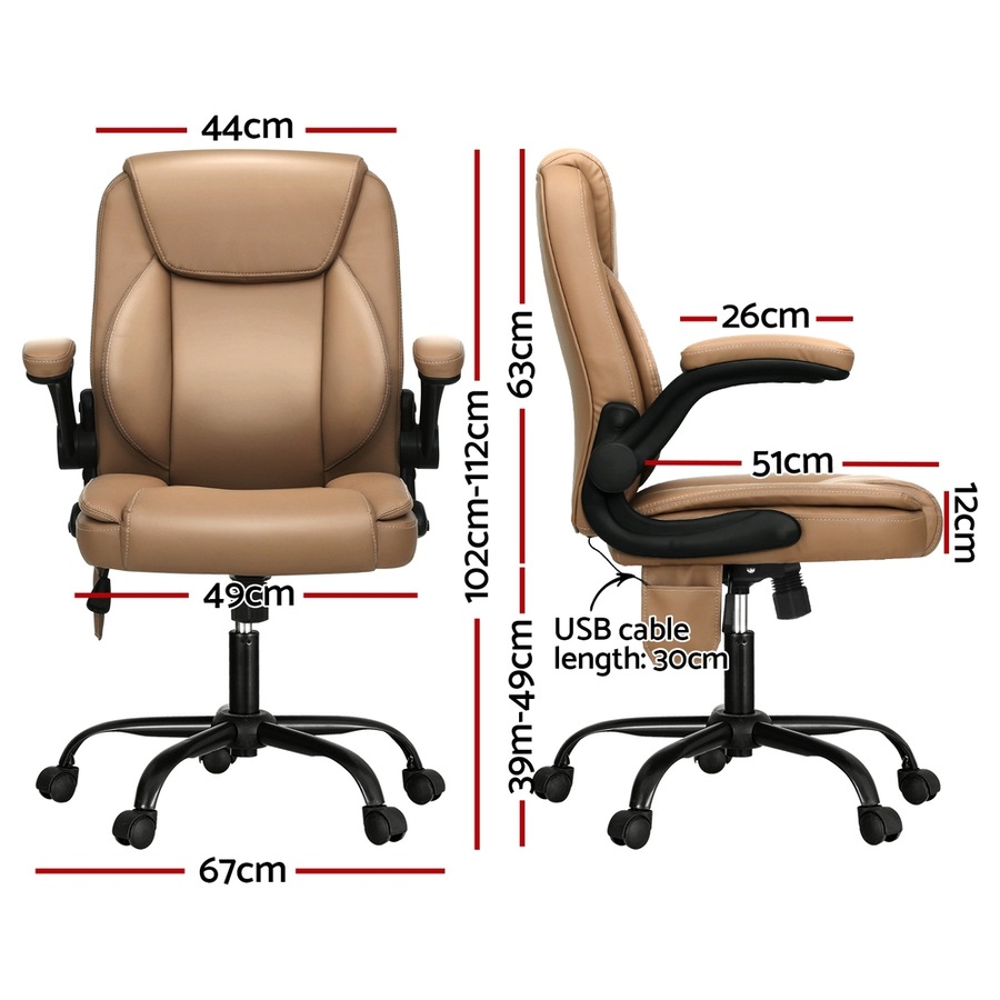 Artiss Massage Office Chair 2 Point Computer Gaming Chairs PU Leather Brown