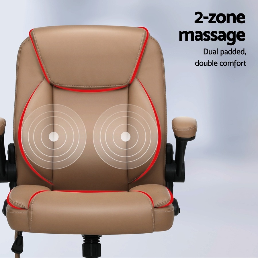 Artiss Massage Office Chair 2 Point Computer Gaming Chairs PU Leather Brown