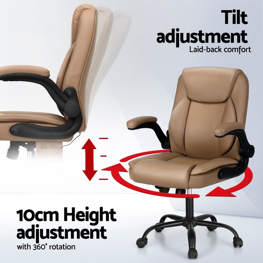 Artiss Massage Office Chair 2 Point Computer Gaming Chairs PU Leather Brown