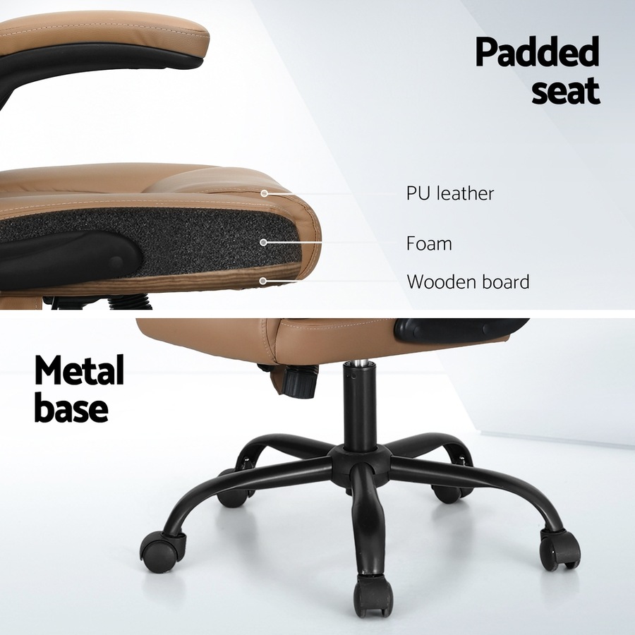 Artiss Massage Office Chair 2 Point Computer Gaming Chairs PU Leather Brown