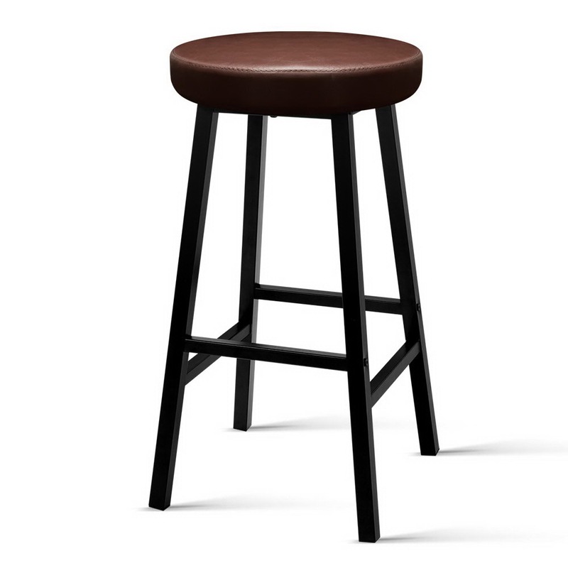 Artiss 2 x Vintage Kitchen Bar Stools Industrial Leather Brown Bar
