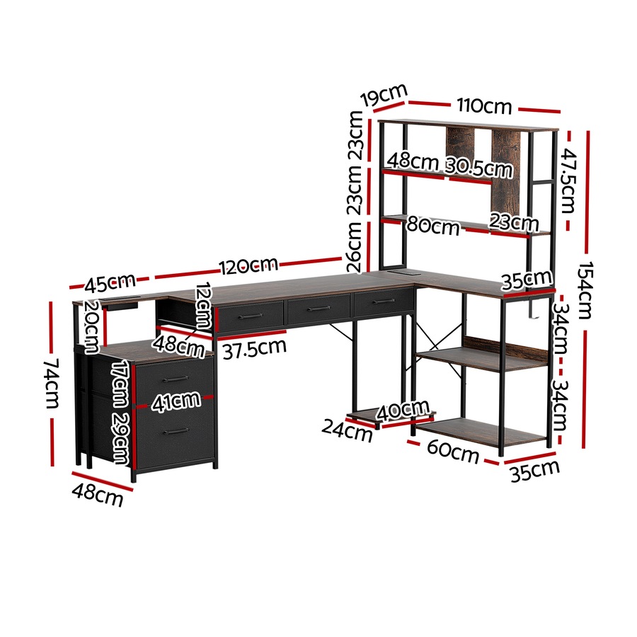 Artiss 200cm L Shaped Gaming Desk Computer Desk with LED Lights & Power Outlets for Home Office