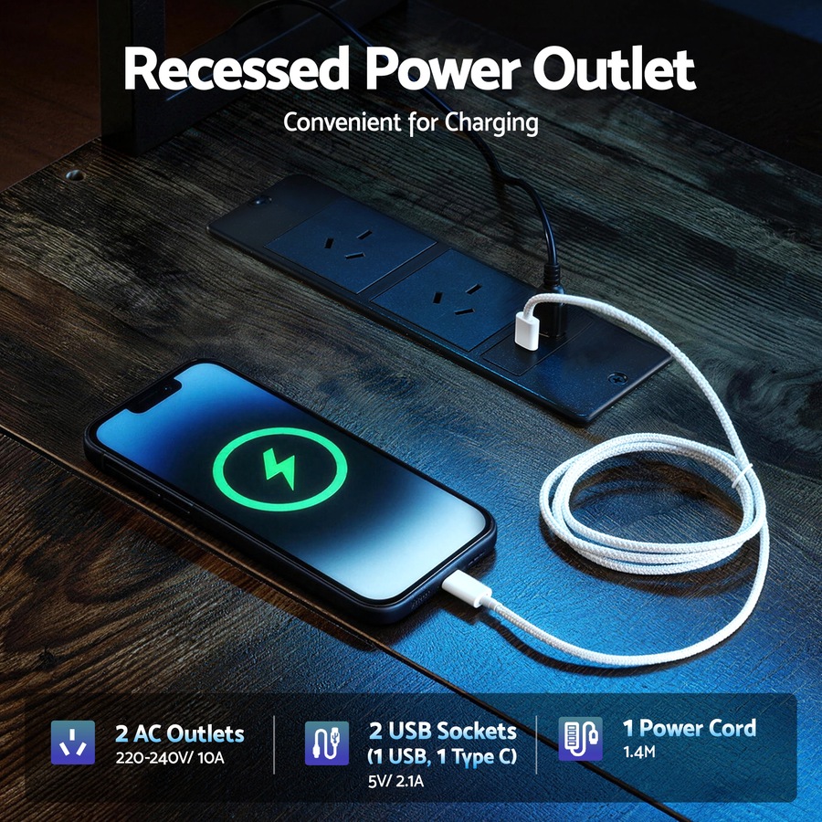 Artiss 200cm L Shaped Gaming Desk Computer Desk with LED Lights & Power Outlets for Home Office