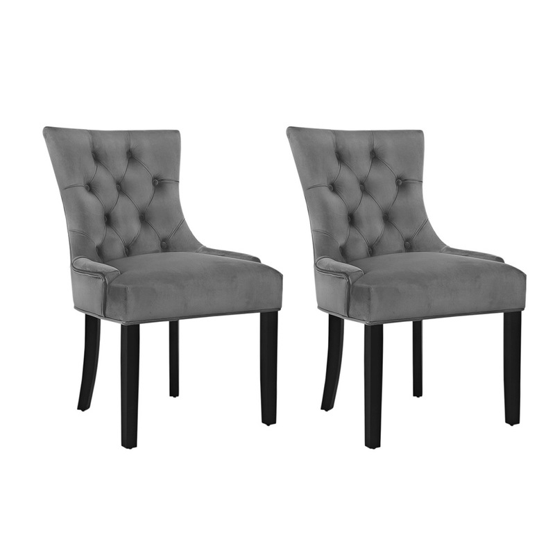 Buy Artiss 2x Dining Chairs French Provincial Retro Chair Wooden Velvet Fabric Grey MyDeal