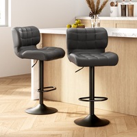 2x Artiss Bar Stools Gas Lift Leather Padded Grey