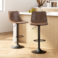 2x Artiss Bar Stools Vintage Leather Swivel Gas Lift Brown
