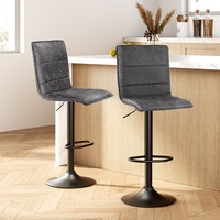 2x Artiss Bar Stools Gas Lift Vintage Leather Grey