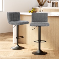 2x Artiss Bar Stools Vintage Leather Gas Lift Grey