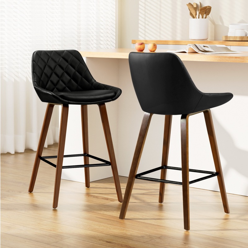 Buy Artiss 2x Bar Stools PU Seat Wooden MyDeal