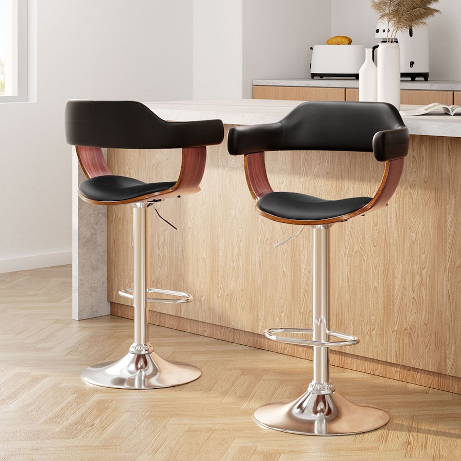 2x Artiss Bar Stools Gas Lift Leather w/Armrest Black