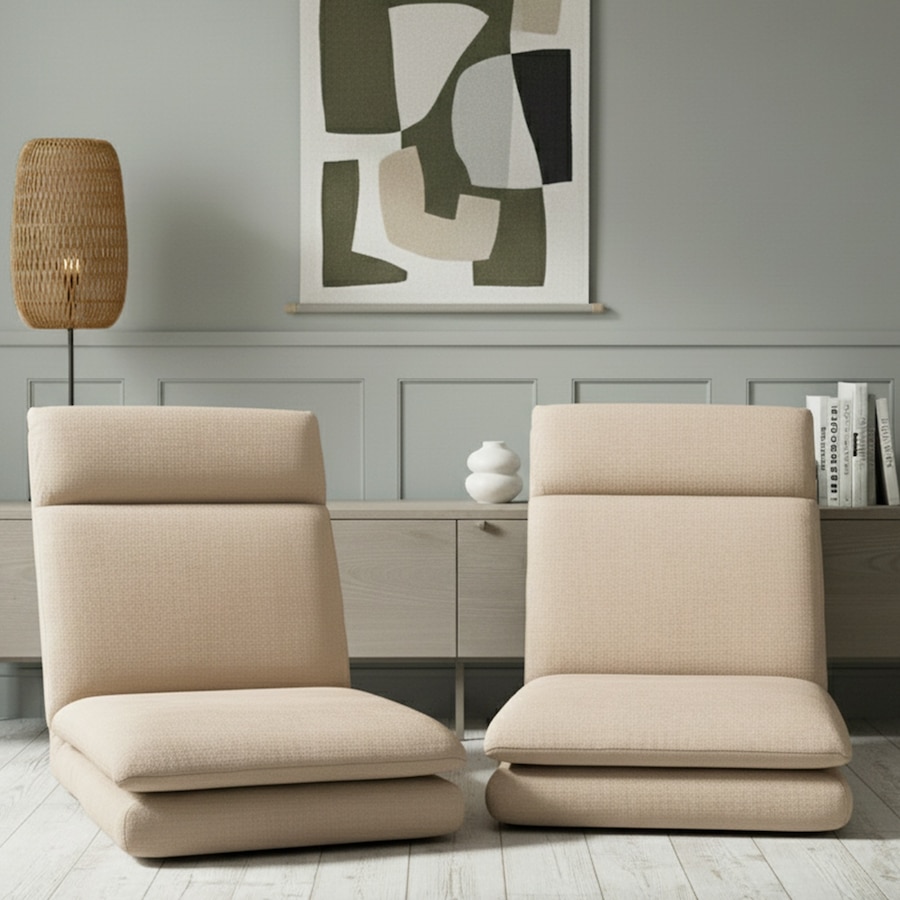 Artiss 2XFloor Chair with Back Support 5 Adjustable Position Comfy Recliner Sofa Bed Beige
