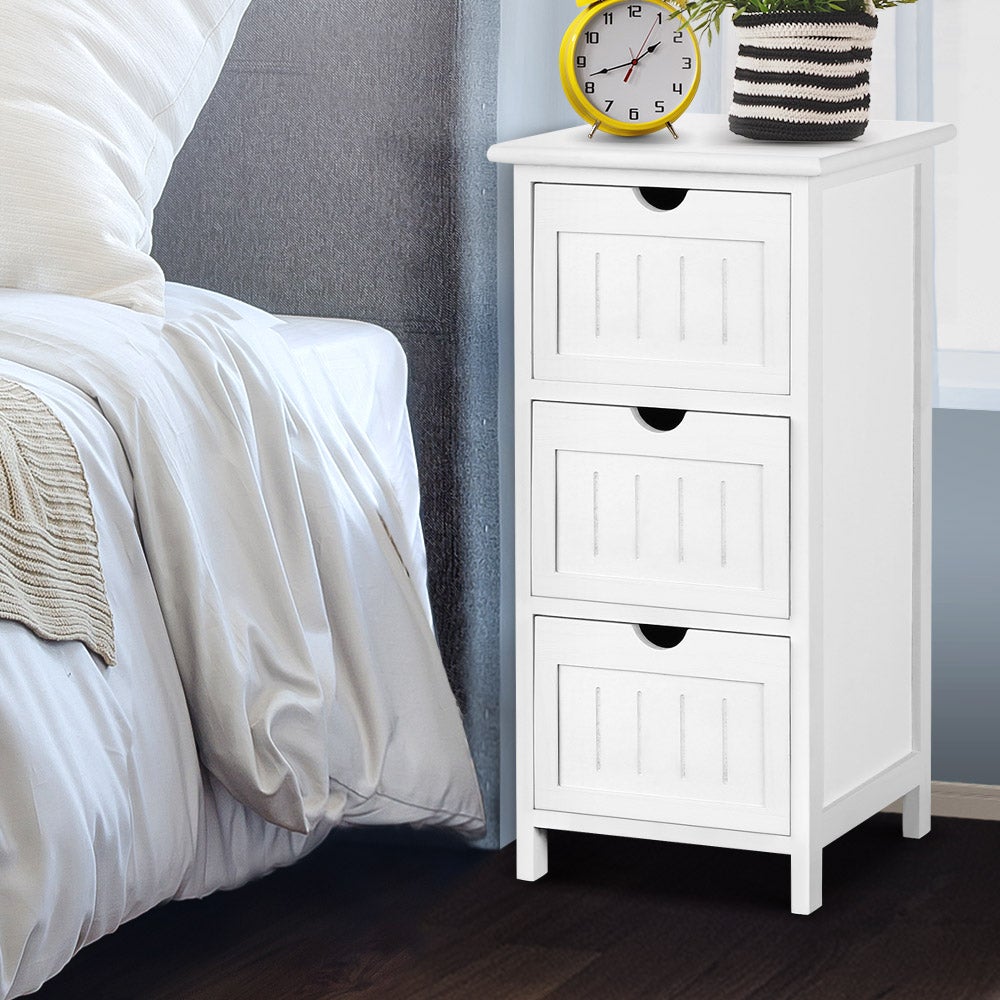 Buy Artiss Bedside Table Bathroom Storage Cabinet 3 Drawers White