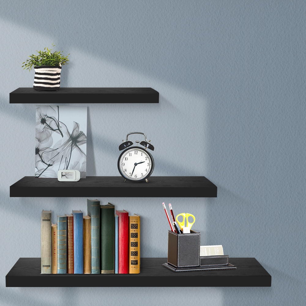 Artiss Set of 3 Floating Wall Shelves DIY Mount Storage Book Display Rack White Black Oak