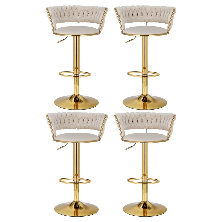 Artiss 4x Bar Stools Gas Lift Velvet Woven Backrest Ivory