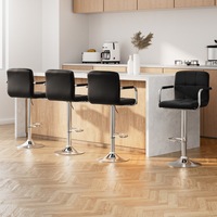 4x Artiss Bar Stools Leather Gas Lift w/Armrest Black