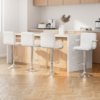 4x Artiss Bar Stools Leather Gas Lift w/Armrest White