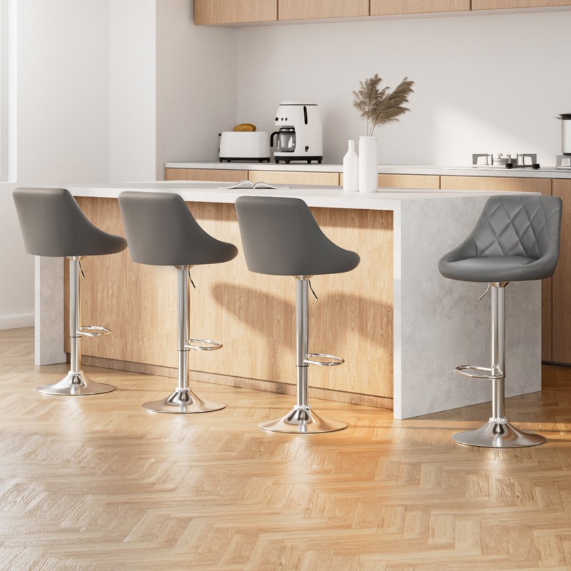 Buy Artiss 4x Bar Stools Leather Padded Gas Lift Grey MyDeal