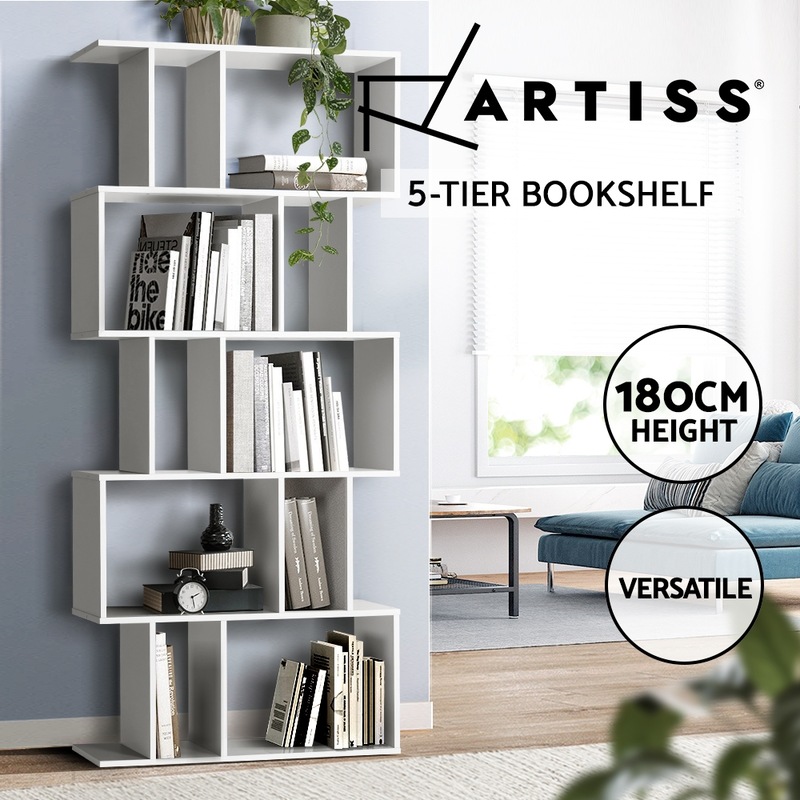 Buy Artiss Bookshelf Display 5 Tier Bookcase Storage White MyDeal