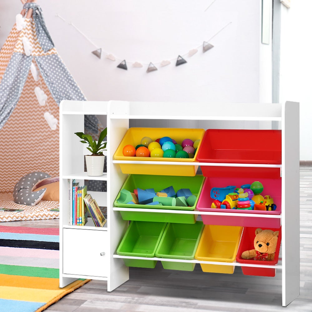 Keezi Kids Toy Box 8 Bins Storage Organiser Toy Rack Bookshelf Cabinet