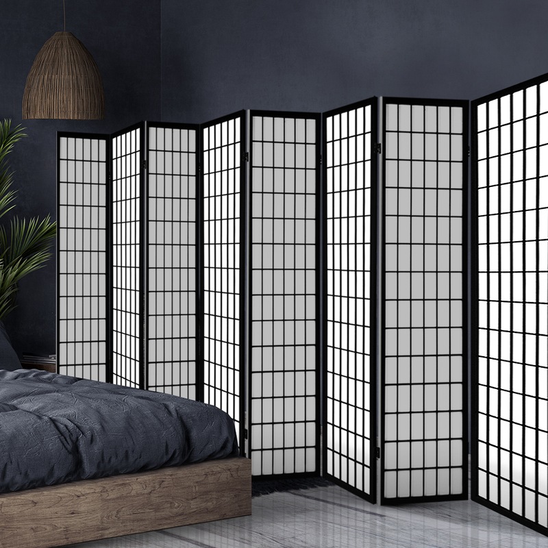 Buy Artiss 8Panel Room Divider Black 348x178cm Wooden Fabric Folding Privacy Screen Partition