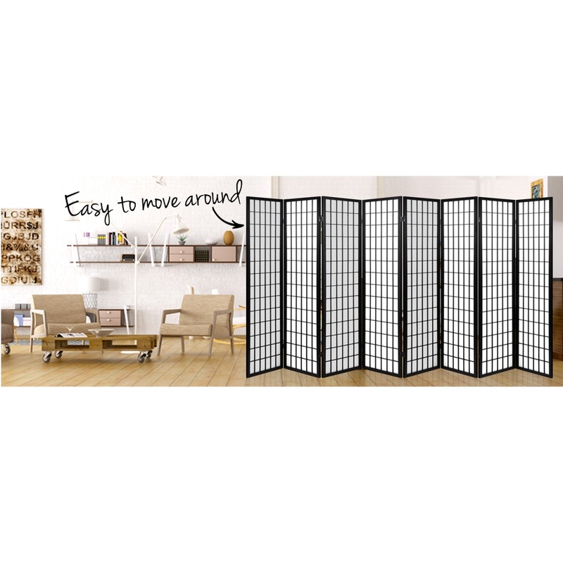 Buy Artiss 8Panel Room Divider Black 348x178cm Wooden Fabric Folding Privacy Screen Partition