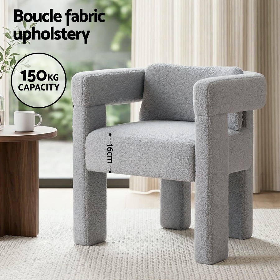 Artiss Armchair Accent Chair Lounge Sofa Couch Boucle Fabric Grey