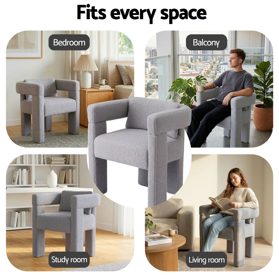 Artiss Armchair Accent Chair Lounge Sofa Couch Boucle Fabric Grey