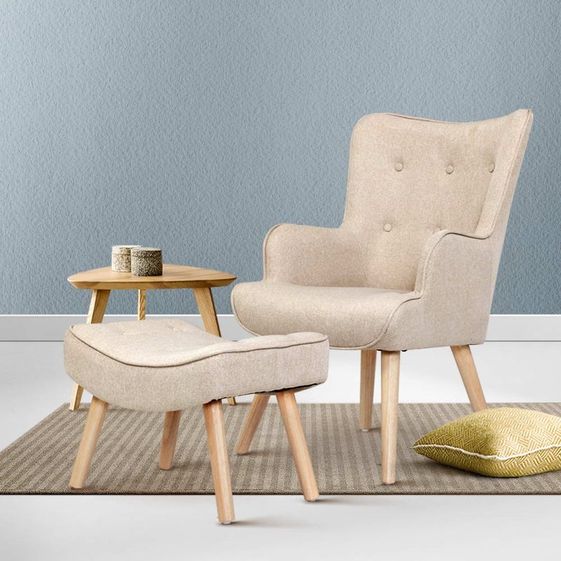 Artiss Lansar Lounge Chair Ottoman Armchair Beige Buy Accent Chairs 9355720052039
