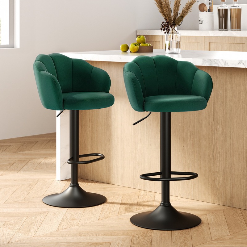Buy Artiss 2x Bar Stools Gas Lift Velvet Green MyDeal