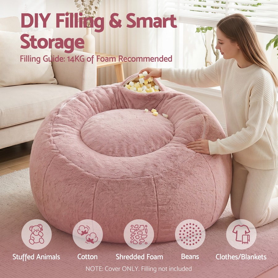 Artiss Bean Bag Chair Cover Faux Fur No Filler Washable Lazy Sofa Cover Pink