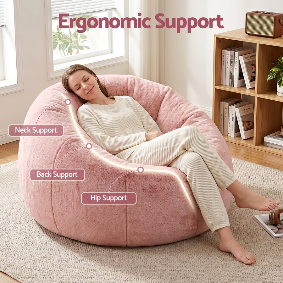 Artiss Bean Bag Chair Cover Faux Fur No Filler Washable Lazy Sofa Cover Pink