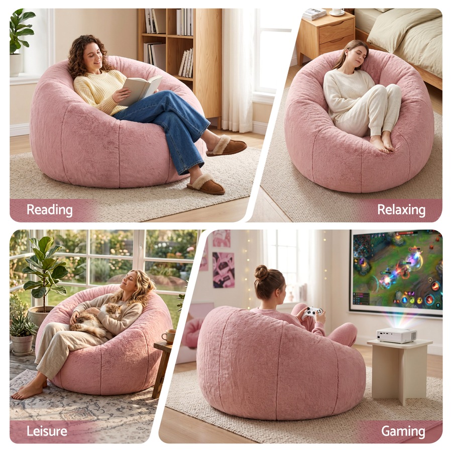 Artiss Bean Bag Chair Cover Faux Fur No Filler Washable Lazy Sofa Cover Pink