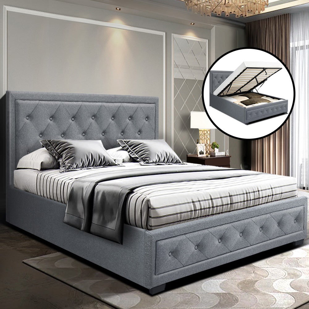 Artiss Bed Frame Double Size Gas Lift Grey TIYO