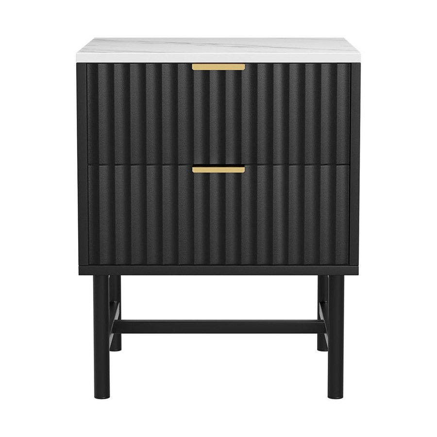 Artiss Bedside Table Black Nightstand 2 Drawers