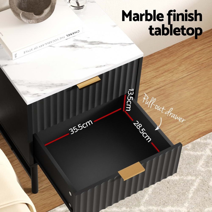 Artiss Bedside Table Black Nightstand 2 Drawers