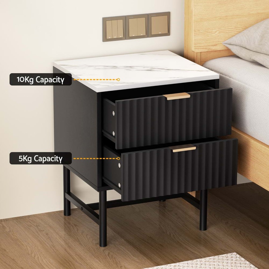 Artiss Bedside Table Black Nightstand 2 Drawers