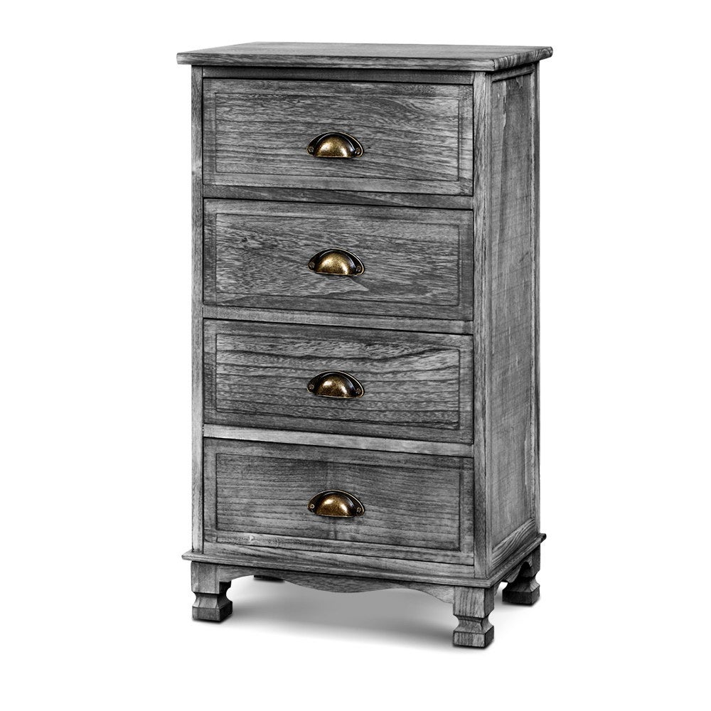 Artiss Bedside Tables 4 Chest of Drawers Storage Cabinet Vintage Grey Nightstand