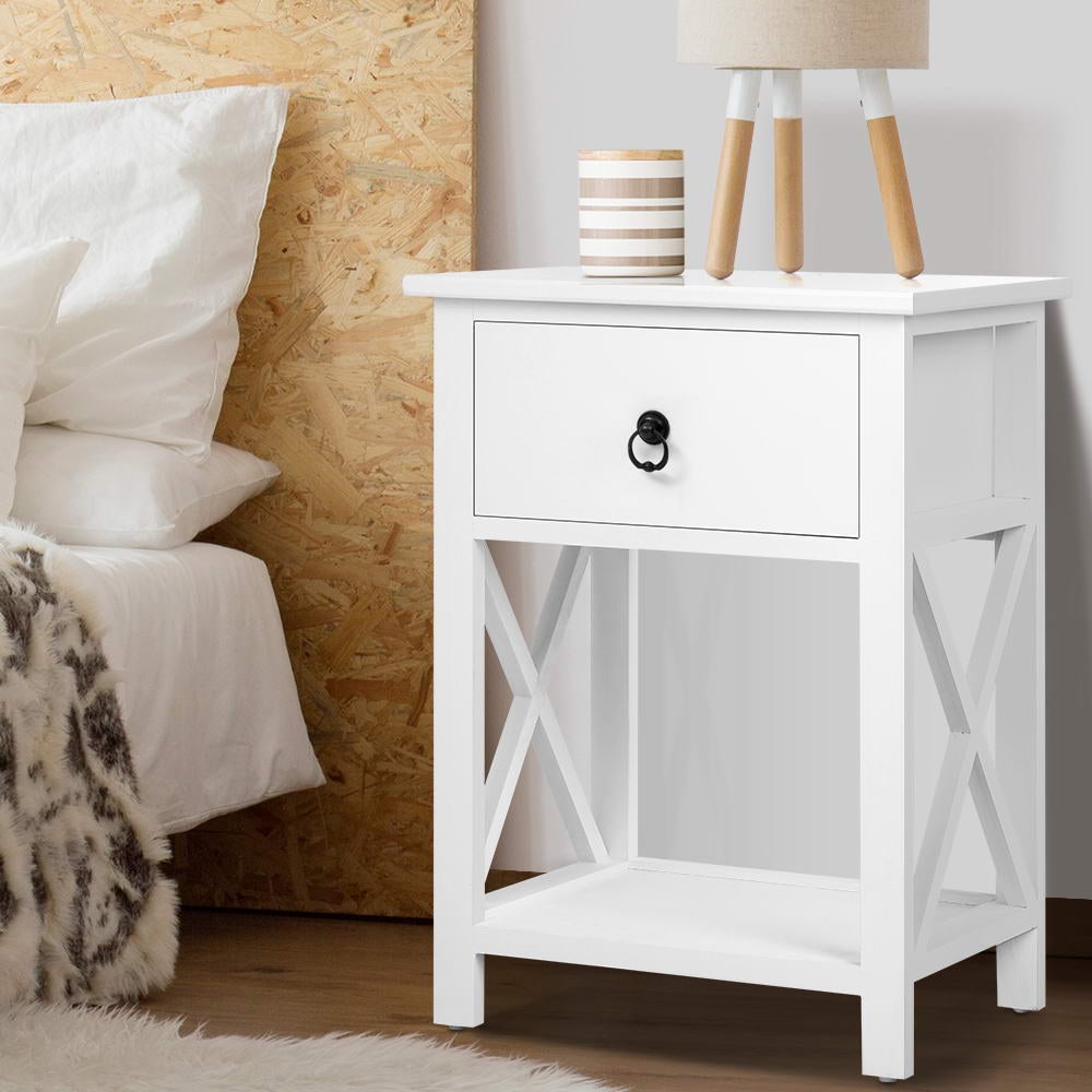 Artiss Set of 2 Bedside Tables Drawers Side Table with Shelf Nightstand White